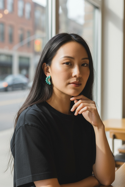 Cluster Sterling Silver and Turquoise Stud Earrings - Handcrafted Native American by JW