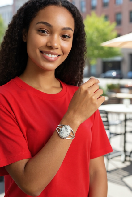 Women's White Buffalo and Sterling Silver Cuff - Handcrafted Native American