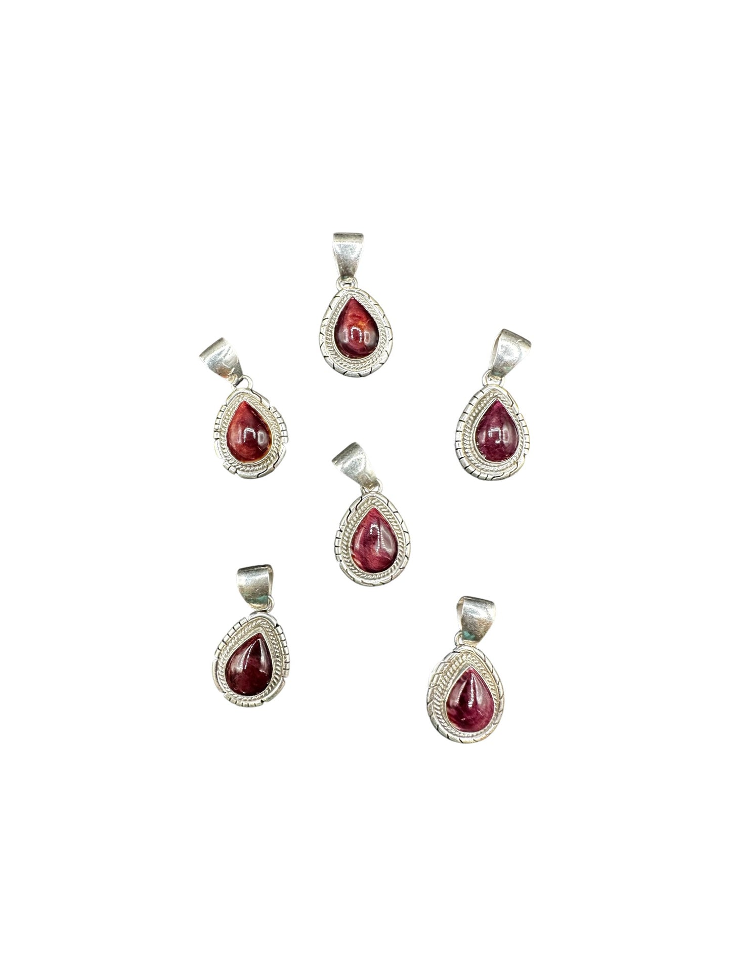 Teardrop Pear Pendant - Sterling Silver & Spiny Oyster - Handmade Artisan Collection