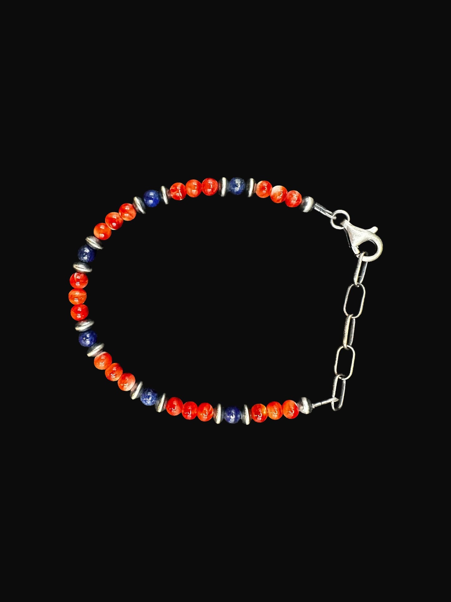 Bracelet/Anklet - Rondelle Red Spiny Oyster, Lapis & Silver Pearls - Artisan Collection