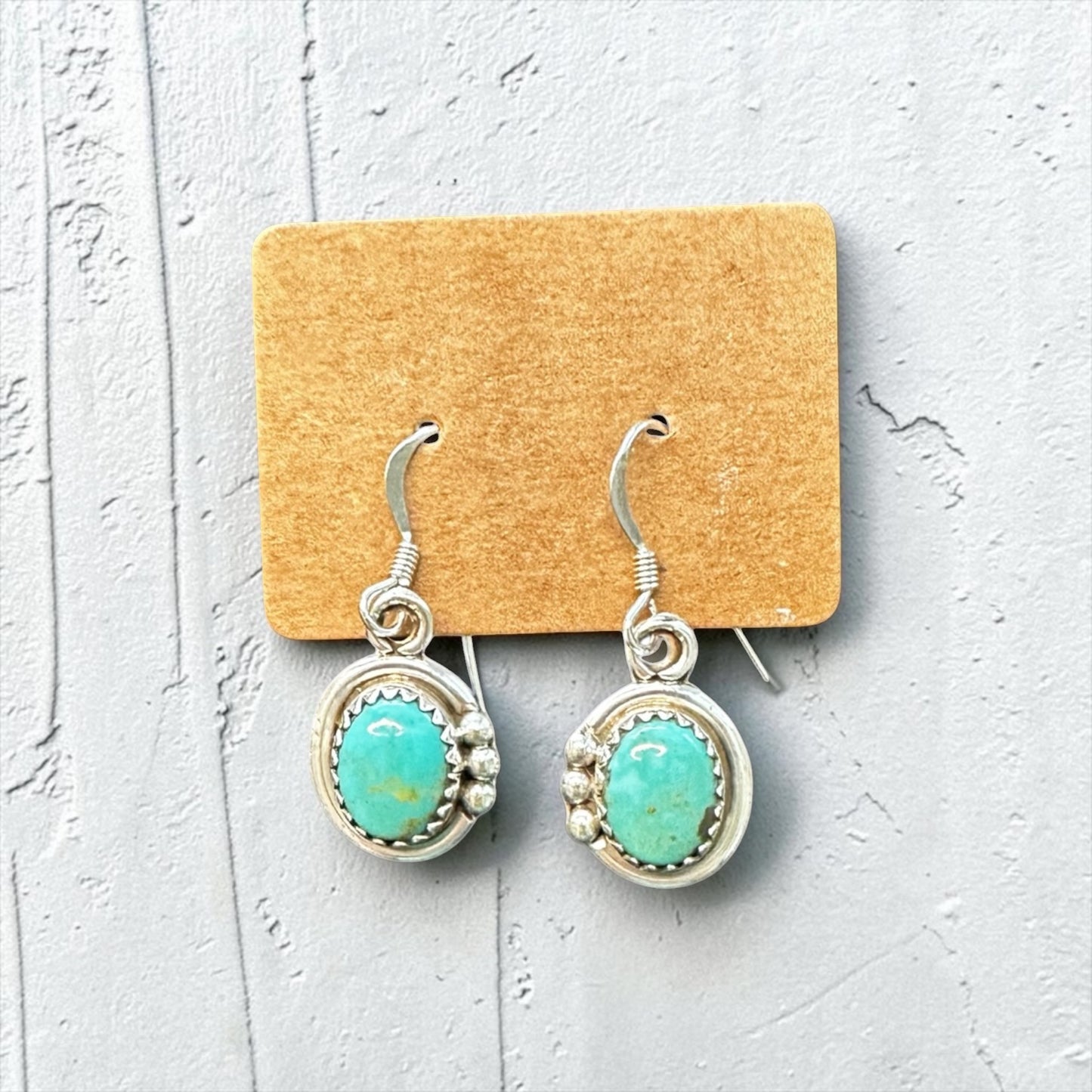Small Cabochon Hook Dangle Earrings – Sterling Silver and Genuine Kingman Turquoise - Authentic Native American Handmade - Artisan Collection