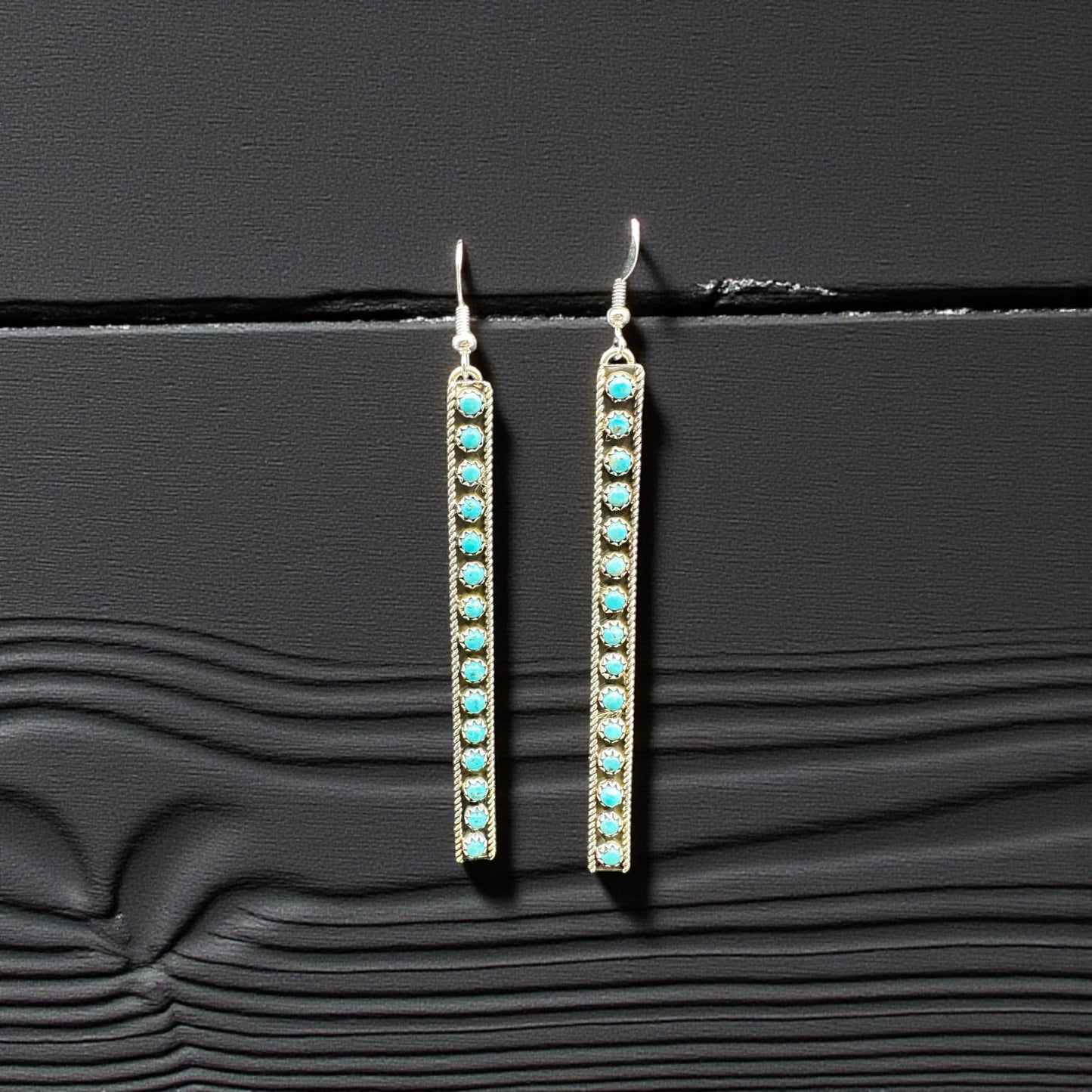 Long Turquoise and Sterling Silver - Hook Earrings - Handcrafted Native American