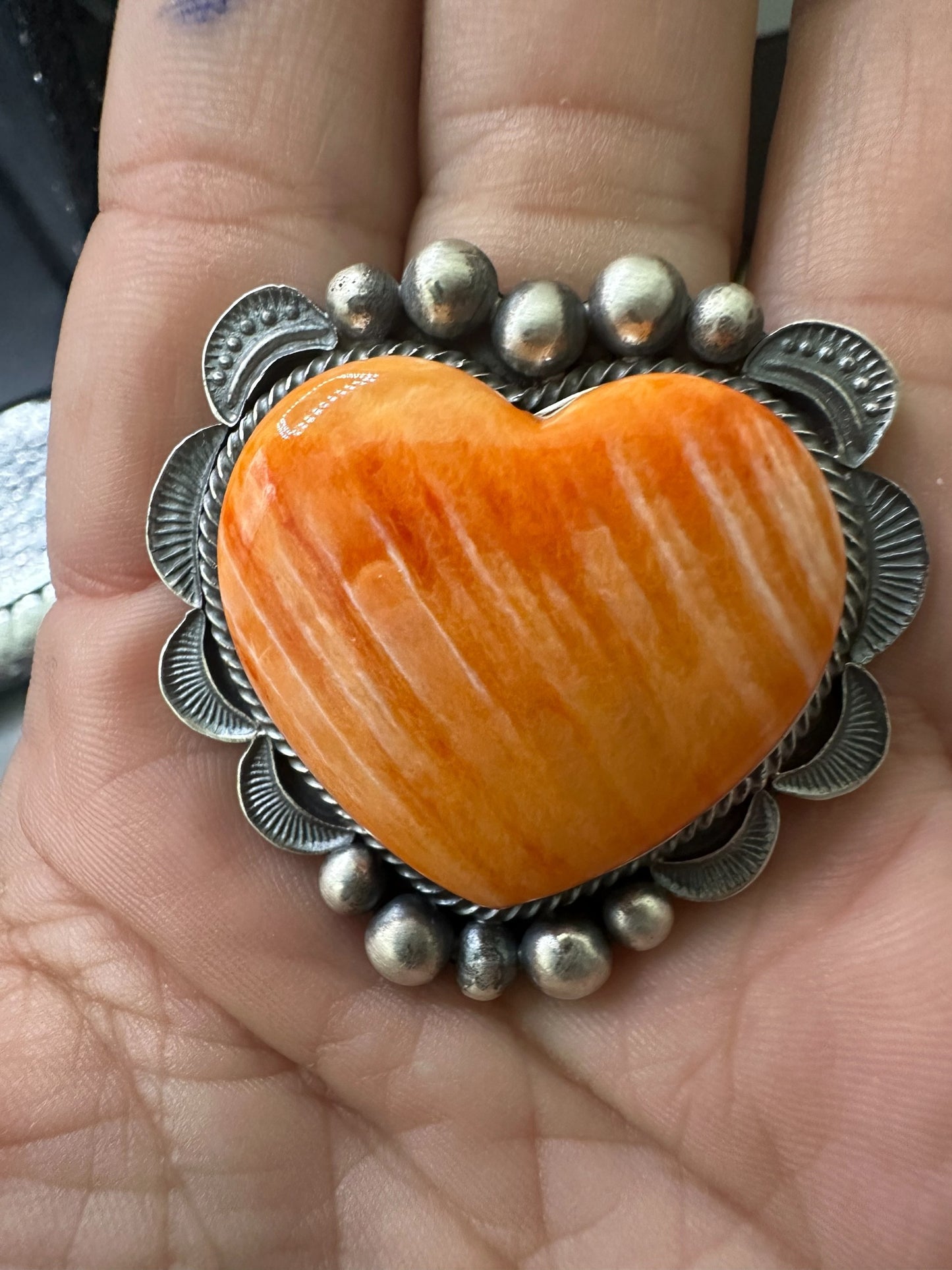 Large Heart Cabochon Ring – Sterling Silver and Genuine Spiny Oyster - Authentic Handmade Native American – Kevin Billah