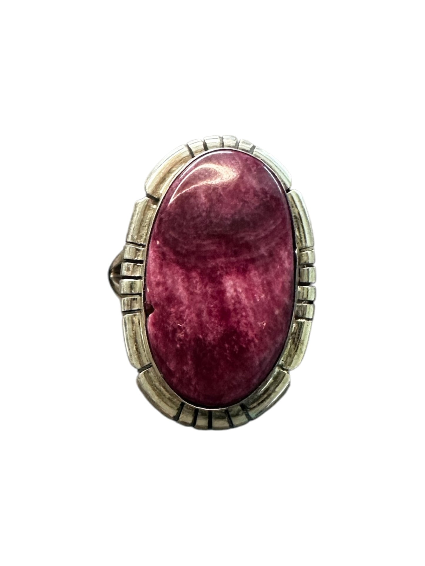 Medium Oval Cabochon Ring – Sterling Silver and Genuine Spiny Oyster - Authentic Handmade Zuni Native American – Sensa Eustace