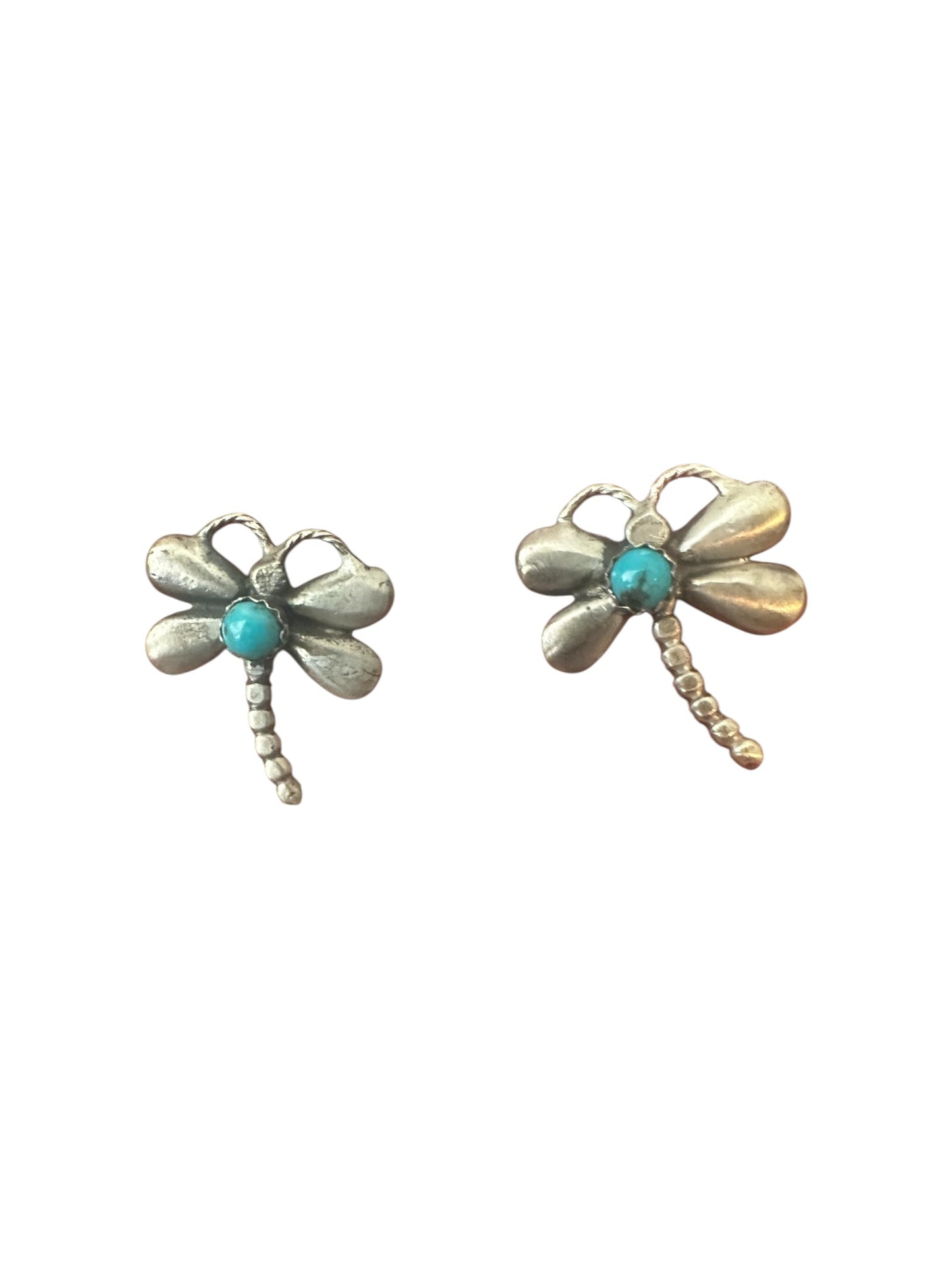 Dragonfly Stud Earrings - Sterling Silver & Genuine Turquoise - Artisan Collection