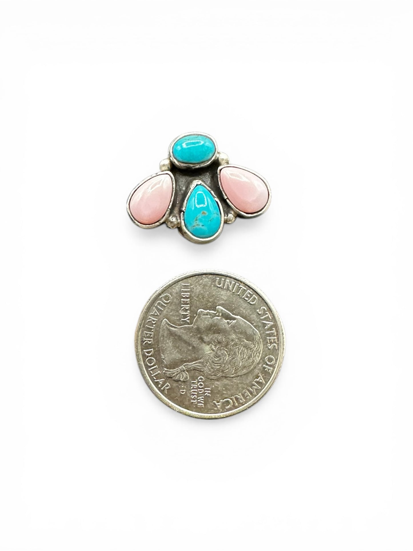 Medium Quarter Cluster Stud Earrings – Sterling Silver, Genuine Turquoise and Queen Pink Conch - Authentic Native American Handmade – Marcella James - Made in USA