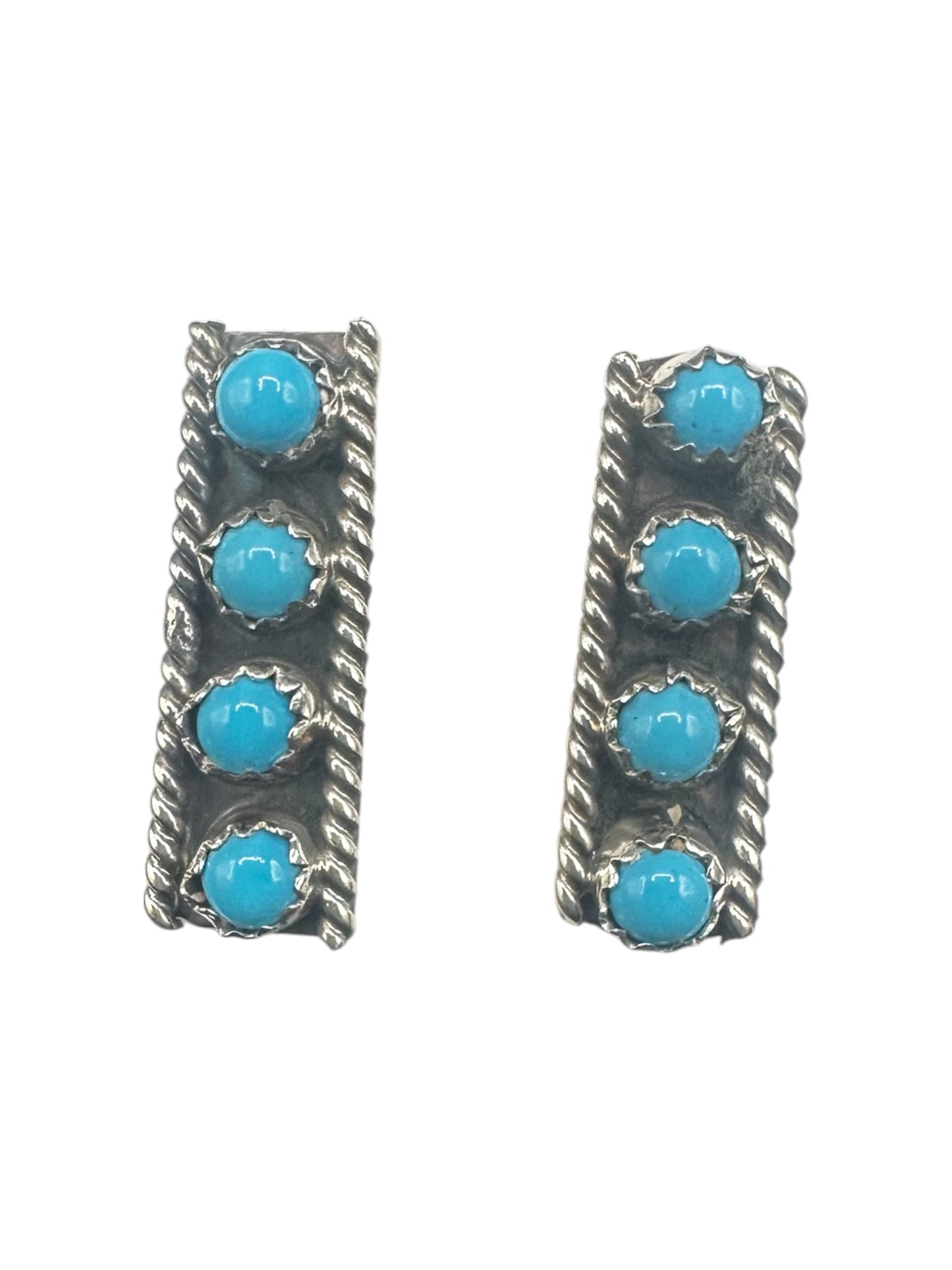 Small Rectangle Zuni Inlay Stud Earrings - Sterling Silver & Genuine Turquoise - Handmade Native American
