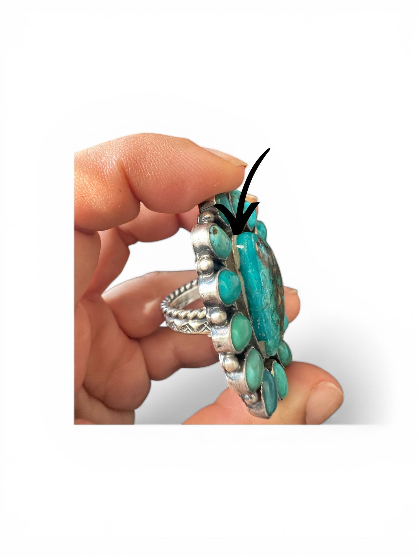 Thomas Francisco - Turquoise Cabochon Cluster Ring - Handmade Native Navajo
