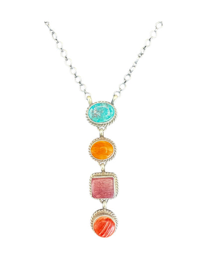 Medium Lariat Necklace – Multi Stone and Sterling Silver -  Authentic Native American Handmade – Letricia Largo