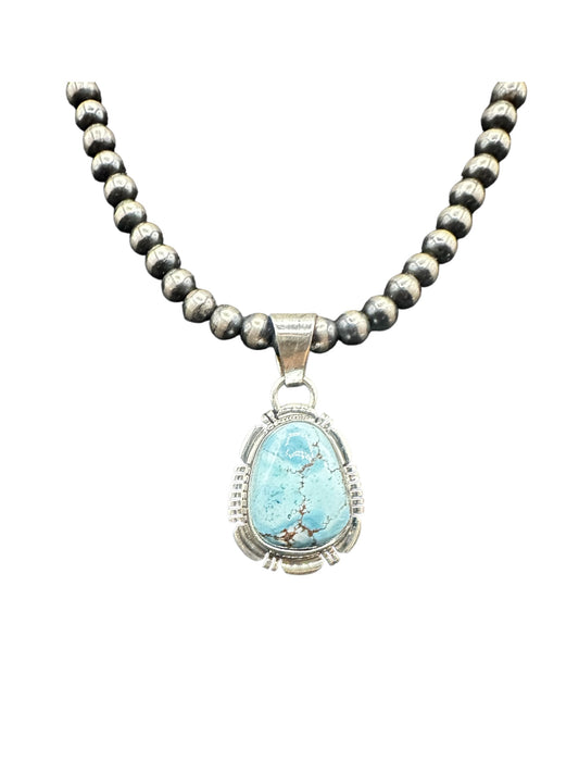 Nila Johnson - Small Cabochon Pendant - Sterling Silver & Genuine Golden Hills Turquoise - Handmade Native American
