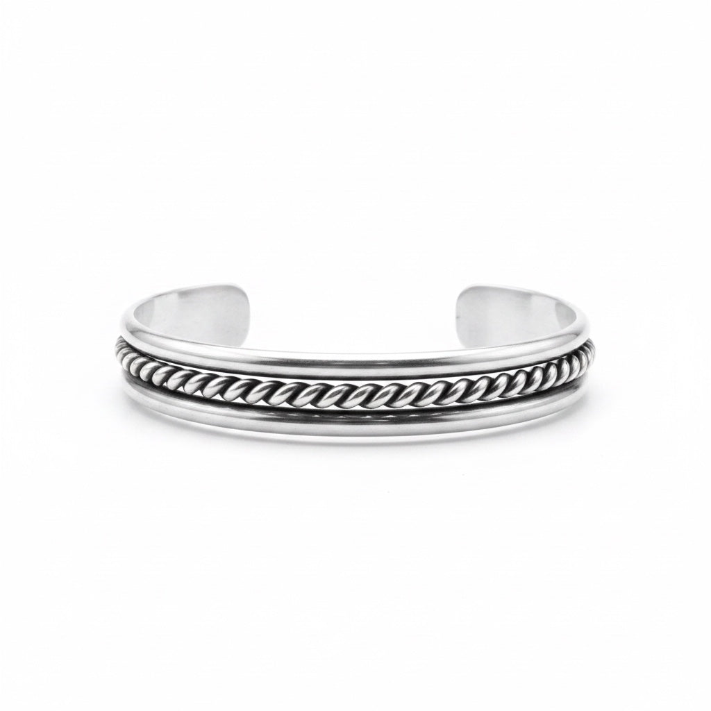 Michael Tahe - Sterling Silver Medium Spiral Bracelet - Handcrafted Native American