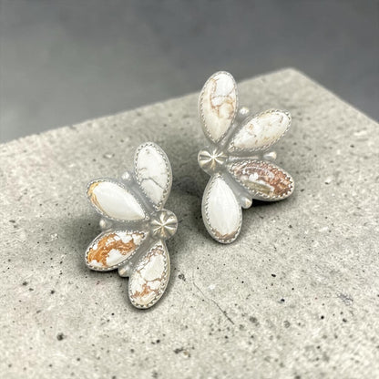 Ann Miller - Large Half Cluster Stud Earrings – Genuine Gemstones and Sterling Silver - Handmade Native American