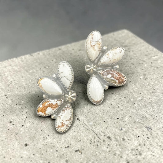Ann Miller - Large Half Cluster Stud Earrings – Genuine Gemstones and Sterling Silver - Handmade Native American