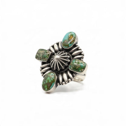 Charles Johnson - Genuine Turquoise and Sterling Silver Adjustable Concho Ring - Handmade Native American