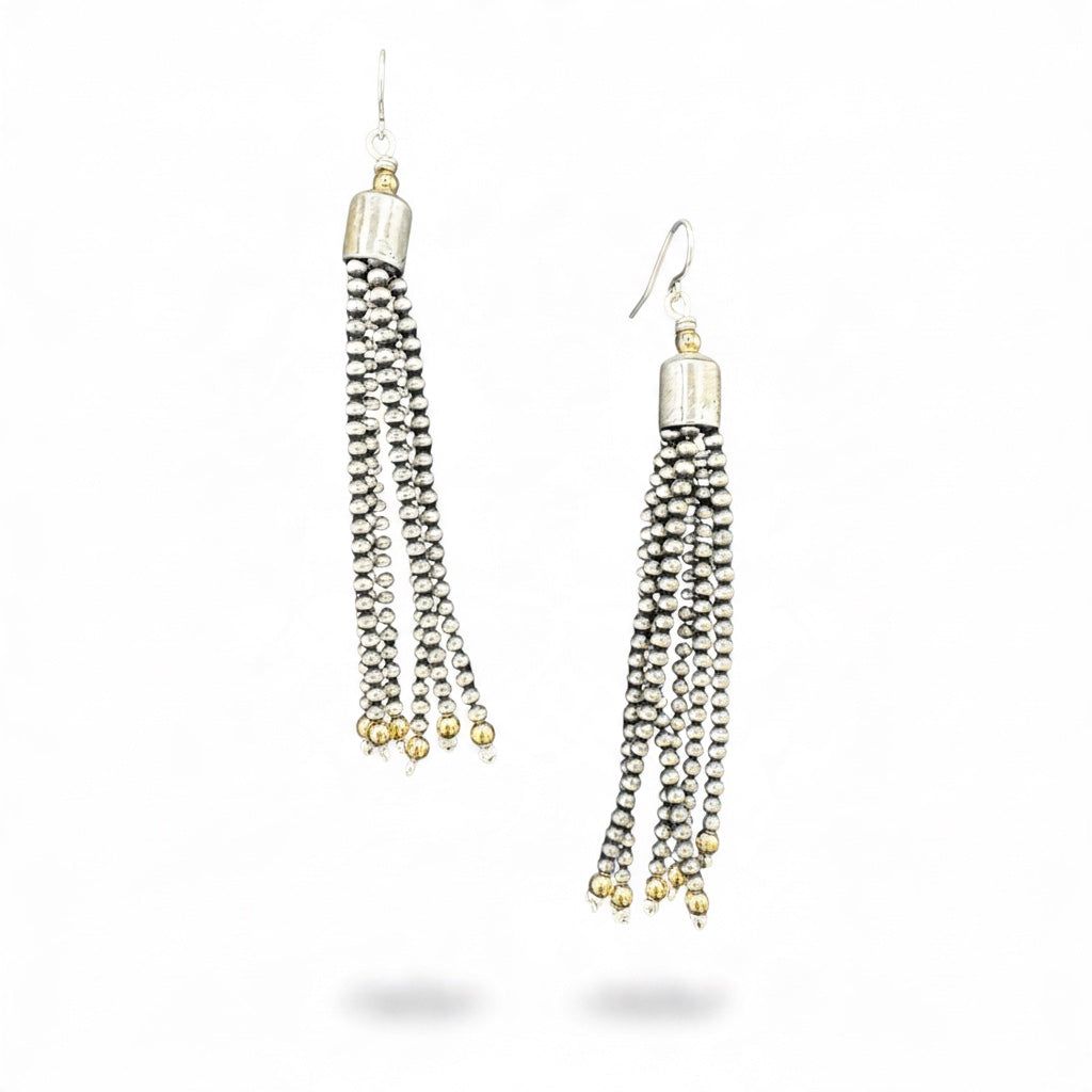 Begay - Long Tassel Sterling Silver 3MM Pearls w. Gold Filled Pearls - Hand Strung Native American
