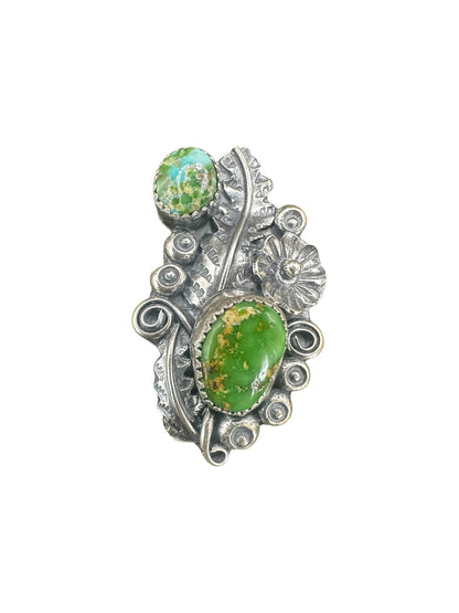 Medium Crawler Ring - Sterling Silver & Sonoran Turquoise - Handmade Native American by Harry B Yazzie (HBY)