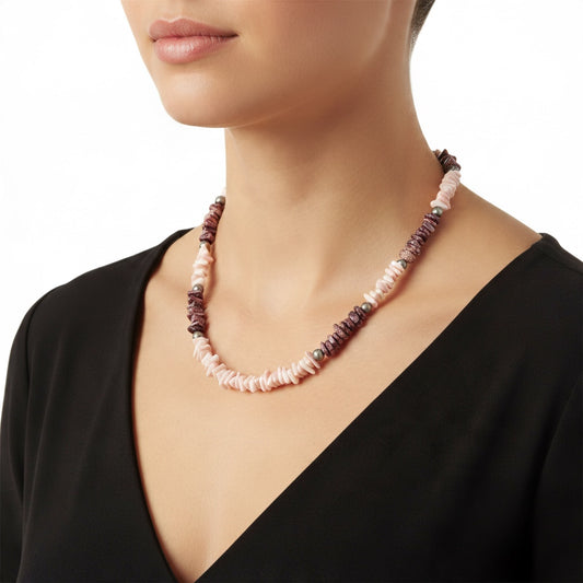 Single Strand Multi Color Necklace – Genuine Purple Spiny Oyster & Pink Conch - Hand Strand Artisan Collection