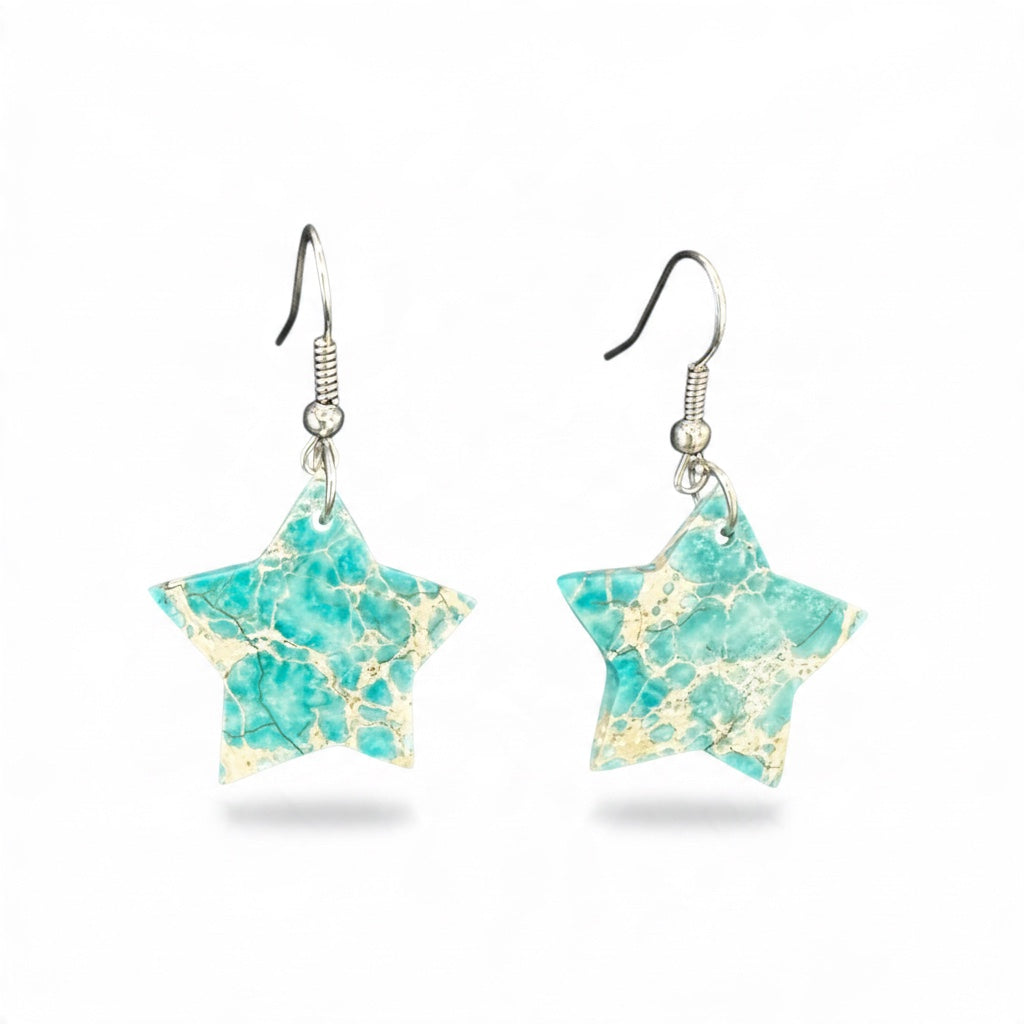 Star Hook Earrings - Compressed Turquoise Slab - Handmade Artisan Collection