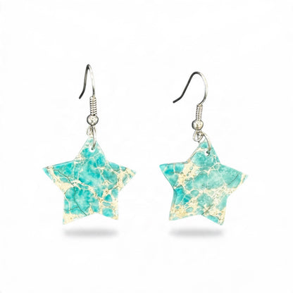 Star Hook Earrings - Compressed Turquoise Slab - Handmade Artisan Collection