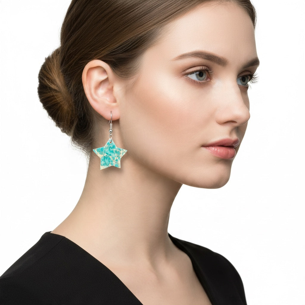 Star Hook Earrings - Compressed Turquoise Slab - Handmade Artisan Collection