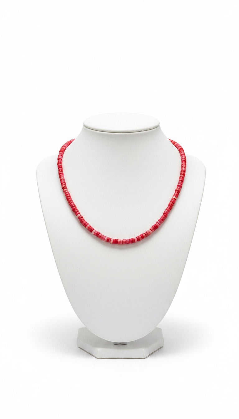 Genuine Jasper Red Quartz Heishi Necklace –  Resembles Red Spiny Oyster - Ready Made