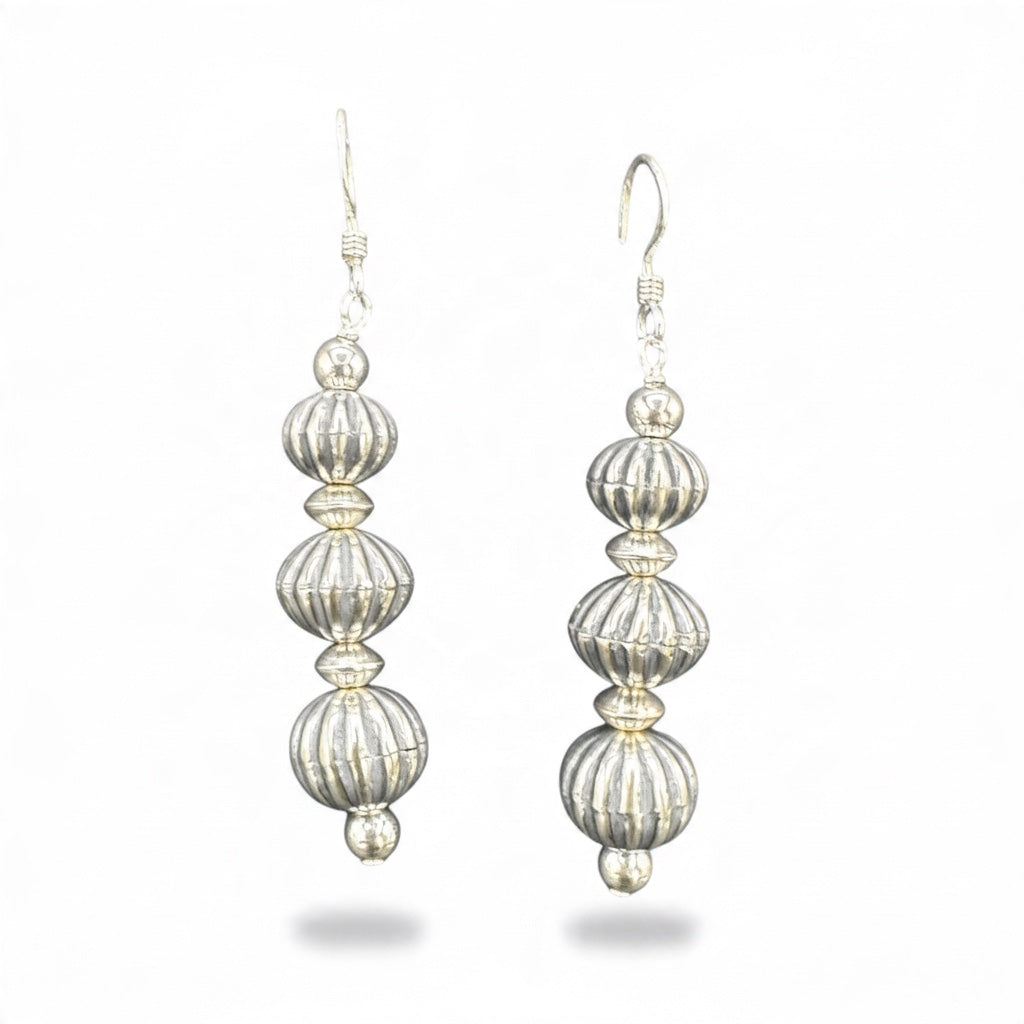 Navajo Three Pumpkin Pearl Hook Earrings - Sterling Silver - Hand Strung Native American