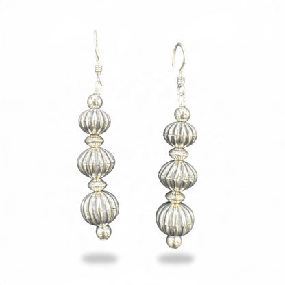 Navajo Three Pumpkin Pearl Hook Earrings - Sterling Silver - Hand Strung Native American