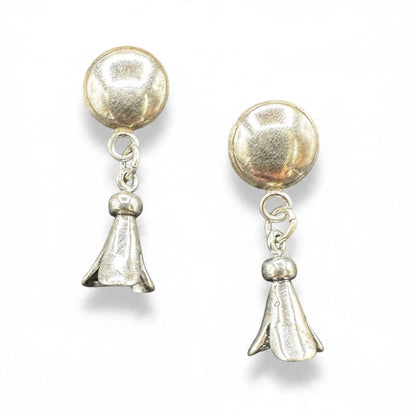 Navajo Flat Pearl and Blossom Drop Earrings - Sterling Silver - Handmade Native American