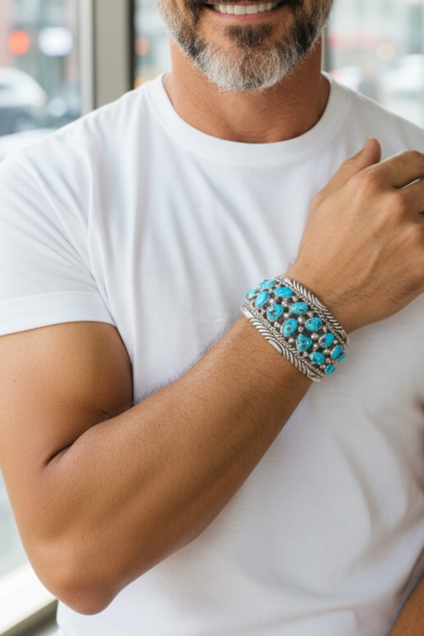 Tommy Moore - Sleeping Beauty Turquoise and Sterling Silver - Navajo Cuff