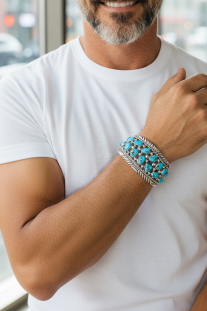 Tommy Moore - Sleeping Beauty Turquoise and Sterling Silver - Navajo Cuff