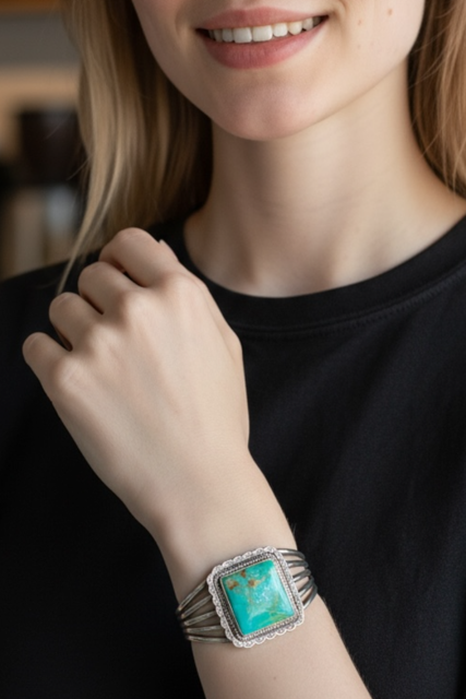 Women's Kings Manassa Turquoise and Sterling Silver Cuff - Handcrafted Native American