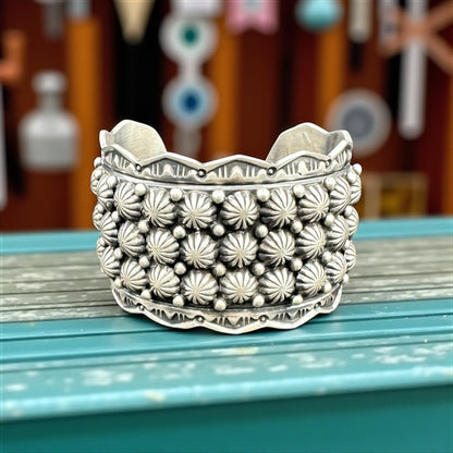 Women's Hand Stamped Sterling Silver Extra Wide Cuff - Handcrafted Native American