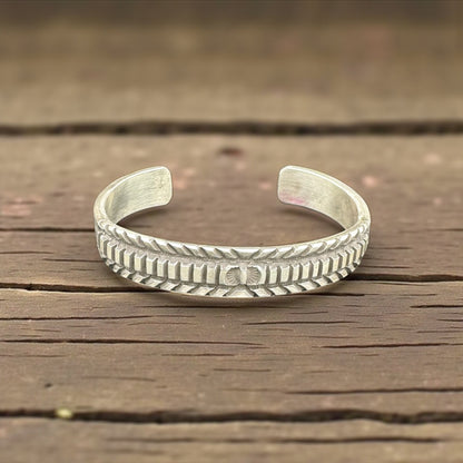 Men's Hand Stamped Sterling Silver Narrow Cuff - Handcrafted Native American
