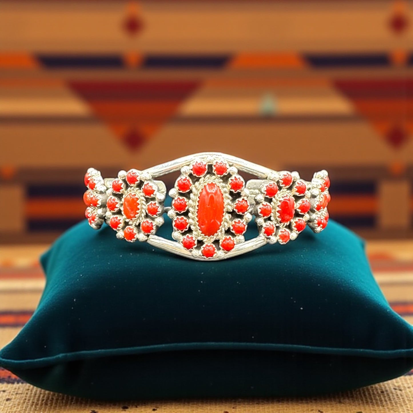 Women's Red Coral and Sterling Silver Cuff - Handcrafted Native American
