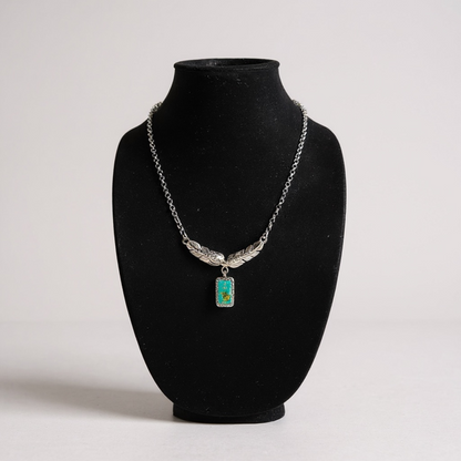 Feathered - Turquoise and Sterling Silver - Chain Link Necklace - Leroy James - Handcrafted Native American