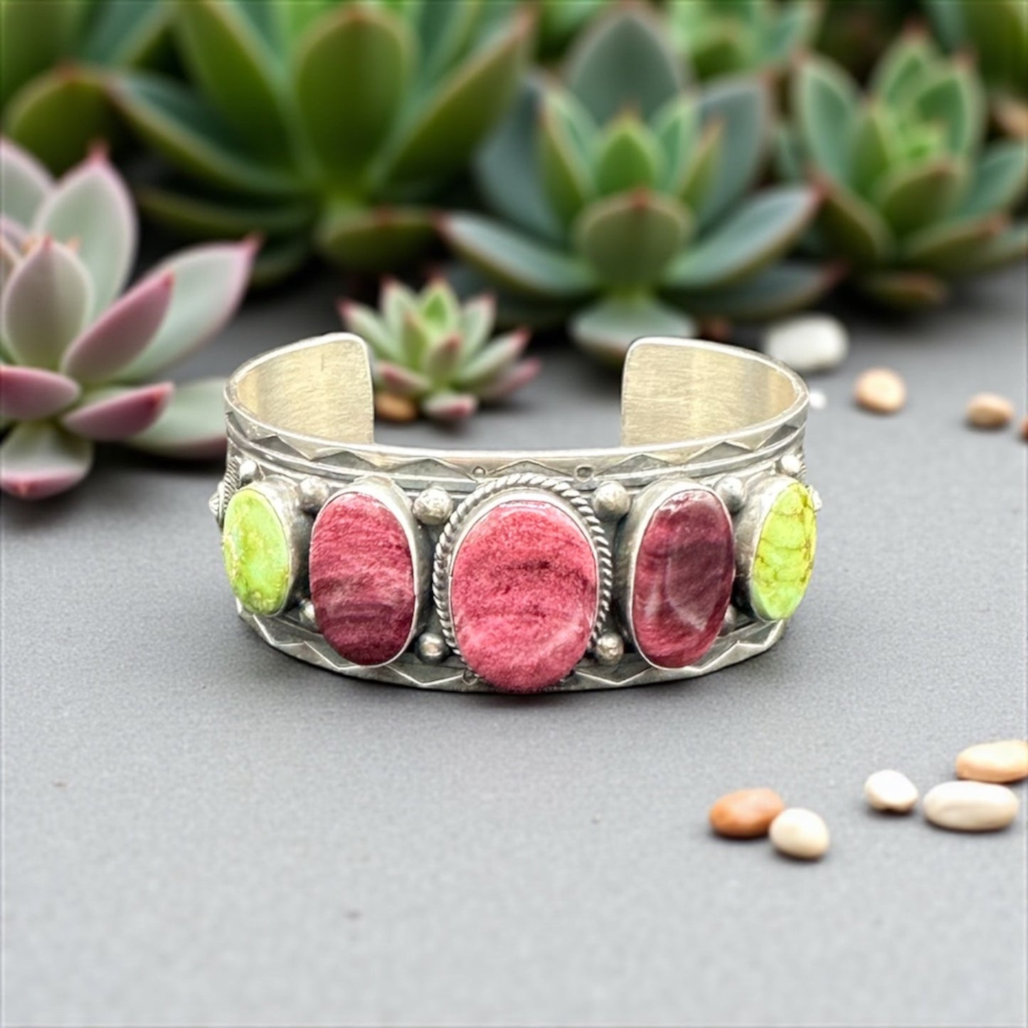 Women's Cuff made of Sonoran Turquoise, Purple Spiny, and Sterling Silver - Handcrafted Native American