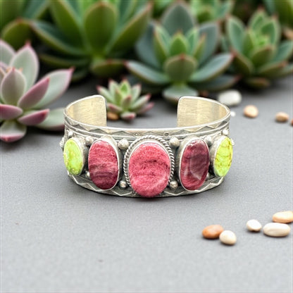 Women's Cuff made of Sonoran Turquoise, Purple Spiny, and Sterling Silver - Handcrafted Native American