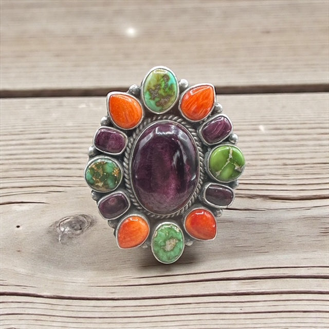 Eloise Richards - Multi Color Spiny Oyster and Turquoise Statement Ring - Handcrafted Native American