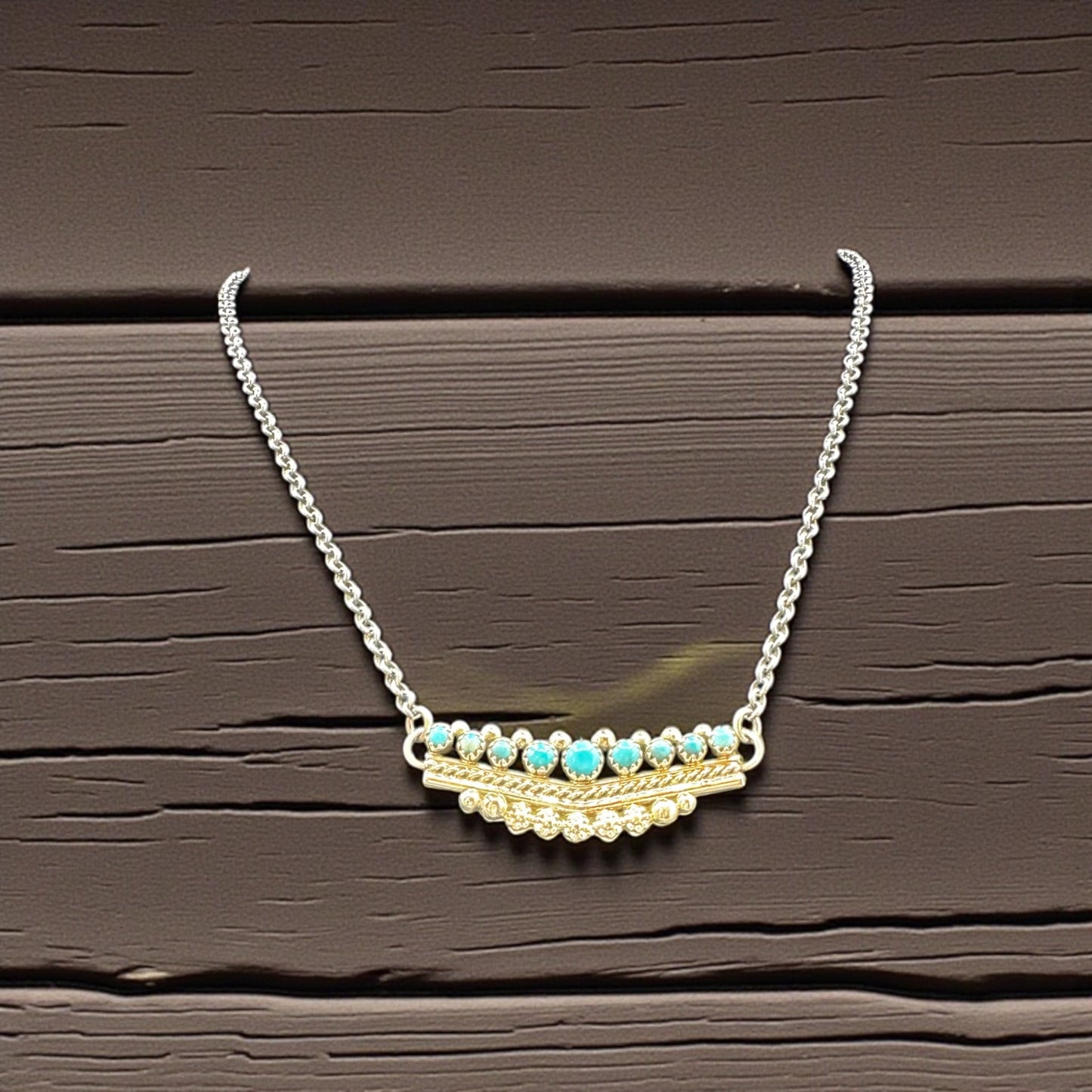 Round Bar - Turquoise/Coral and Sterling Silver Chain Link Necklace - Thomas Jim - Handcrafted Native American