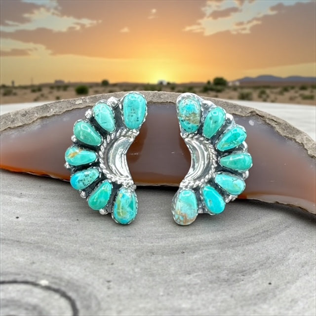 Cluster Sterling Silver and Turquoise Stud Earrings - Handcrafted Native American by JW