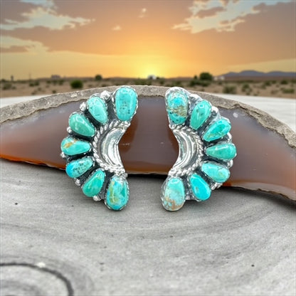 Cluster Sterling Silver and Turquoise Stud Earrings - Handcrafted Native American by JW