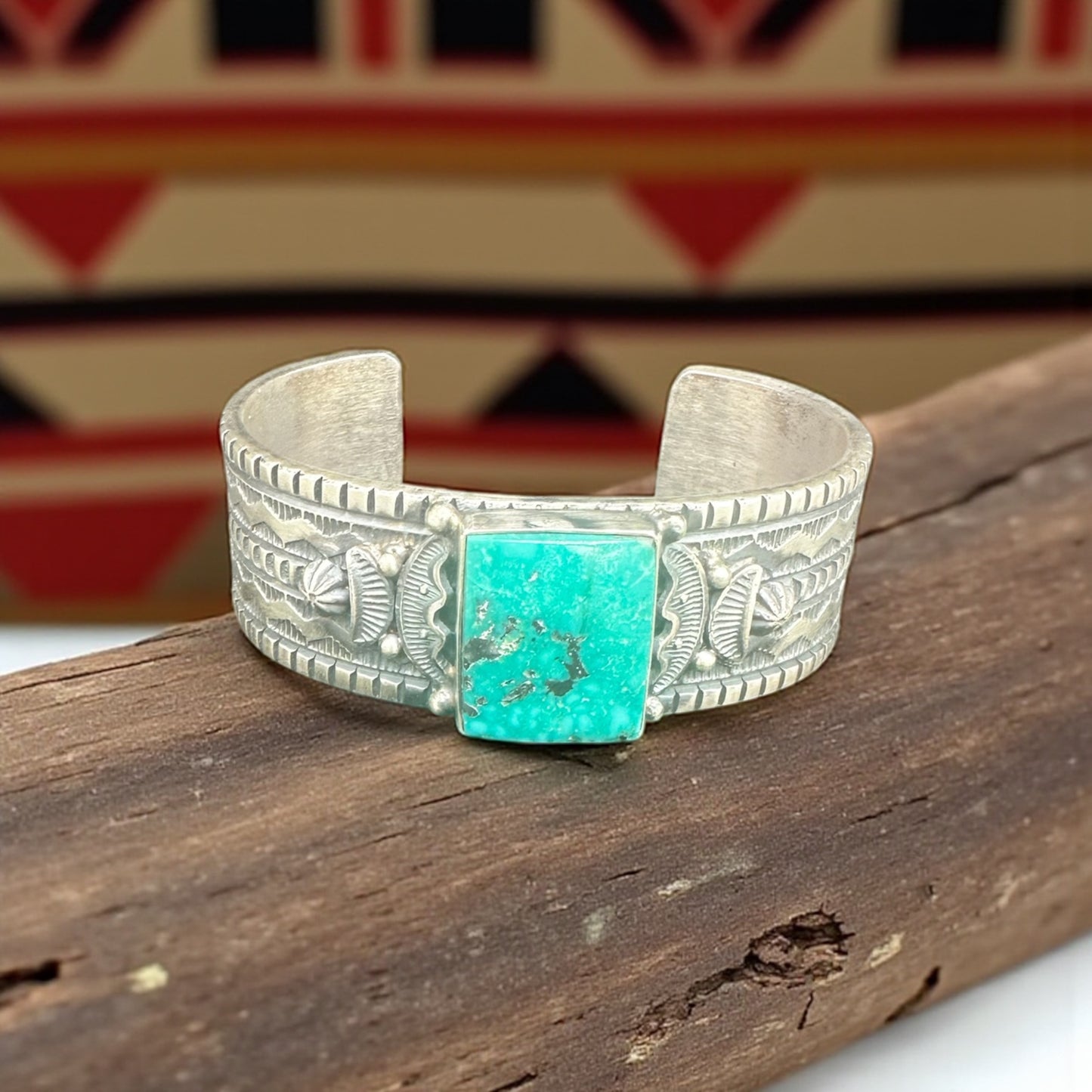 Men's Kingman Turquoise and Sterling Silver Cuff - Handcrafted Native American