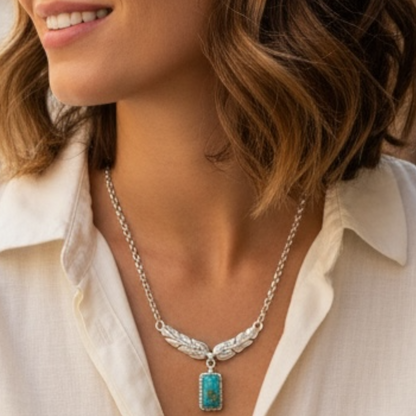 Feathered - Turquoise and Sterling Silver - Chain Link Necklace - Leroy James - Handcrafted Native American