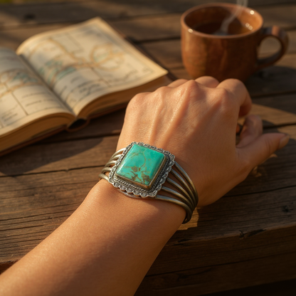 Women's Kings Manassa Turquoise and Sterling Silver Cuff - Handcrafted Native American