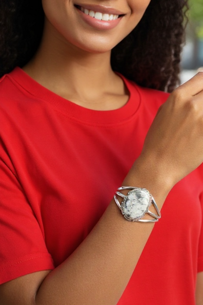 Women's White Buffalo and Sterling Silver Cuff - Handcrafted Native American