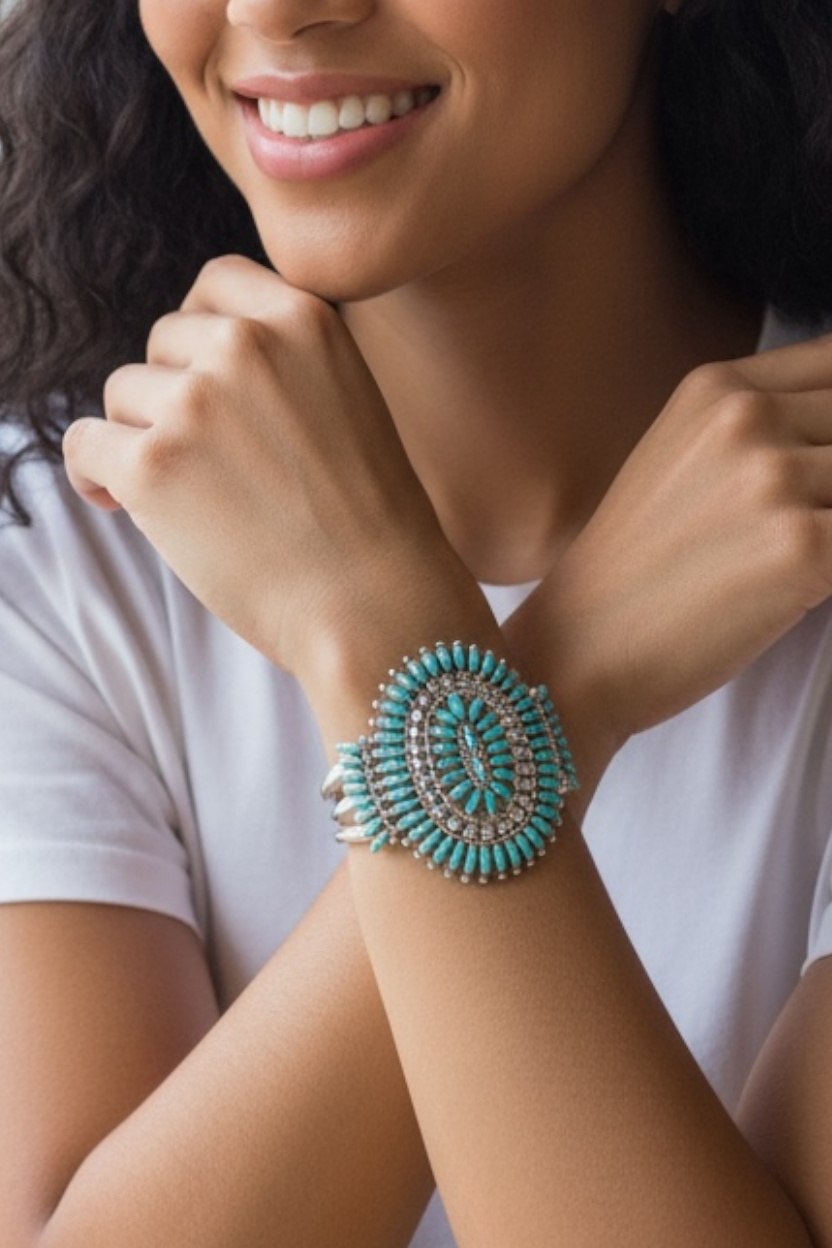Women's Sleeping Beauty Turquoise and Sterling Silver Cuff - Handcrafted Native American
