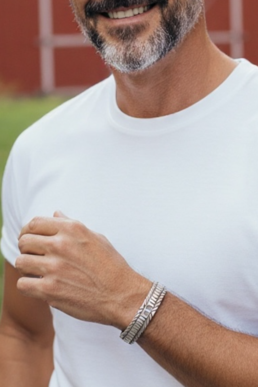 Men's Hand Stamped Sterling Silver Narrow Cuff - Handcrafted Native American