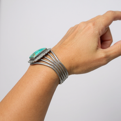 Women's Kings Manassa Turquoise and Sterling Silver Cuff - Handcrafted Native American