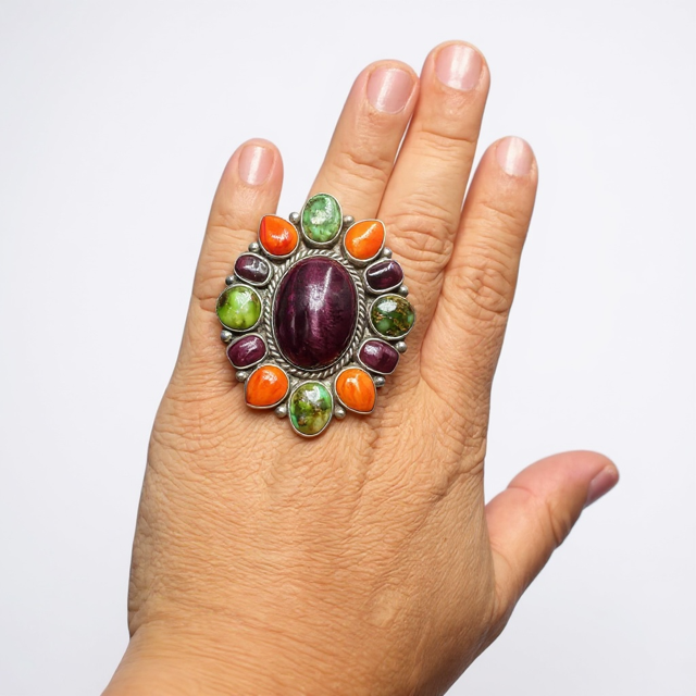Eloise Richards - Multi Color Spiny Oyster and Turquoise Statement Ring - Handcrafted Native American
