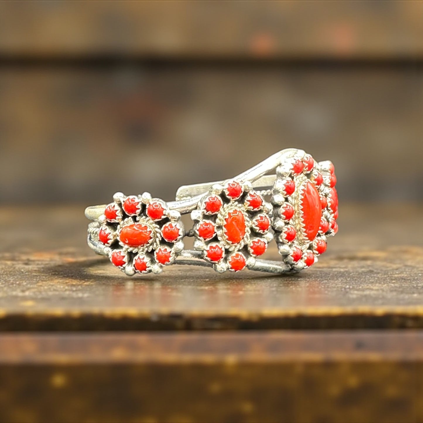 Women's Red Coral and Sterling Silver Cuff - Handcrafted Native American
